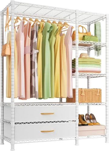 Miniatura 7 de Ulif F3 Perchero de Servicio Pesado (con cajones de tela), percheros independientes para colgar ropa, sistema organizador de armario ajustable