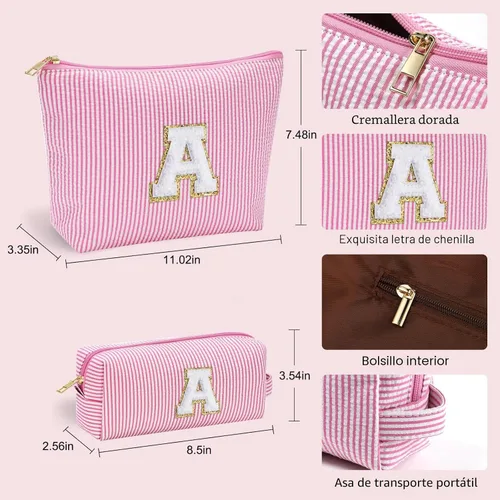Miniatura 4 de YOOLIFE Regalos del Día de la Madre para mujeres, bolsa de maquillaje con inicial, bolsa de cosméticos, bolsa de maquillaje de viaje, regalos Rosado