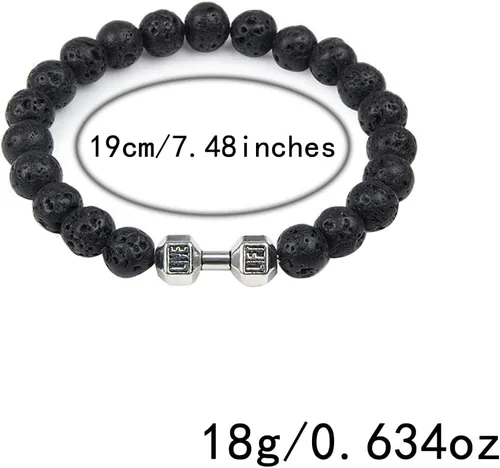 Miniatura 17 de Pulsera de mancuernas negra hecha a mano, para gimnasio, hermanos, fitness, piedra volcánica, piedra de lava volcánica, ajustable, pulsera