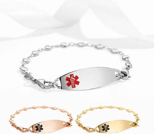 Miniatura 11 de LinnaLove Pulsera de alerta médica de corazón para mujer, joyería de identificación médica de moda 7-8.5 pulgadas ajustable