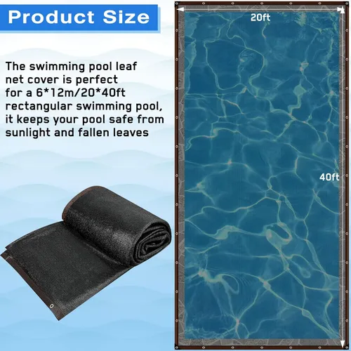 Miniatura 2 de Riakrum Cubierta de red de hojas de piscina de 20 x 40 pies, rectangular, color negro, cubierta de malla para estanque para piscinas enterradas que