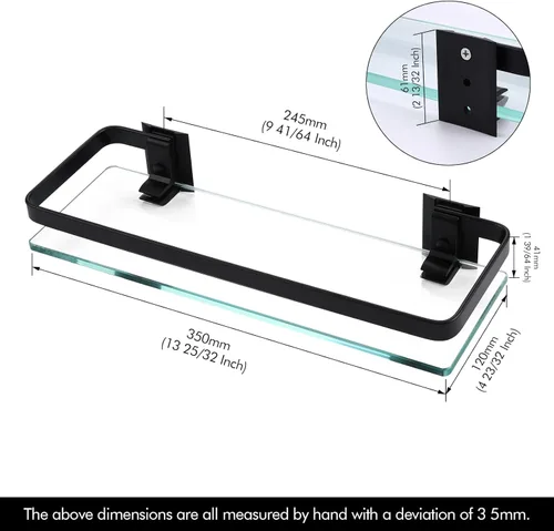 Miniatura 3 de KES Estante de pared de baño de aluminio extra grueso vidrio templado rectangular 1 nivel cesta montado en la pared negro, A4126A-BK Plateado