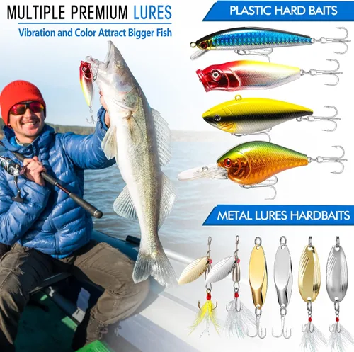 Miniatura 5 de PLUSINNO 353/404 piezas de señuelos de pesca, caja de aparejos de pesca mejorada con aparejos incluidos, crankbaits, anzuelos, pesos, otros