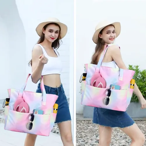Miniatura 2 de Bolsa de playa y piscina para mujer, grande, bolsa de gimnasio con compartimento húmedo para viajes, impermeable
