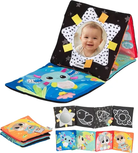 Lamaze Espejo de bebé Tummy Time - Espejo sensorial de alto contraste para el desarrollo del bebé, juguete de actividad plegable y portátil,
