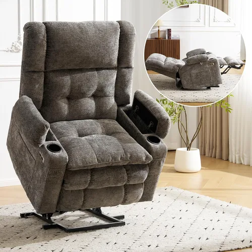 Miniatura 13 de Silla reclinable de elevación eléctrica de doble motor para personas mayores con masaje y calor, silla elevadora de gran tamaño con almacenamiento