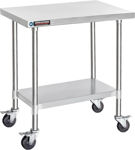 Miniatura 18 de DuraSteel Carrito de acero inoxidable NSF de 30 x 72 pulgadas, mesa de preparación de alimentos resistente con estante inferior, isla de cocina