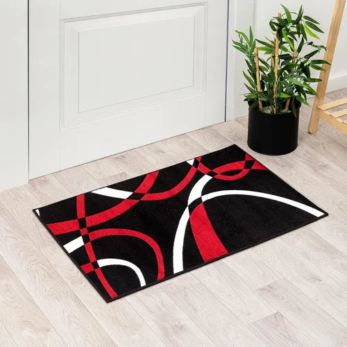 Miniatura 16 de 2305 Alfombra abstracta moderna roja, negra, y beige, Polipropileno, Gris