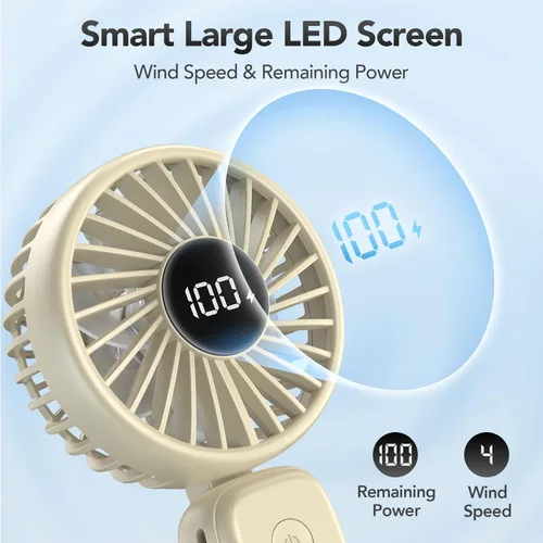 Miniatura 3 de PANERGY Ventilador de mano plegable, ventiladores de mano recargables de 5000 mAh con potente refrigeración, 4 velocidades, pantalla LED, ventilador