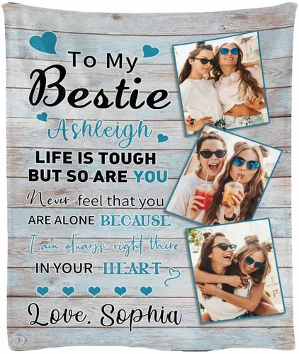 Miniatura 20 de Manta de franela suave personalizada para BFF con 6 fotos, tamaño de manta de 30 x 40 pulgadas