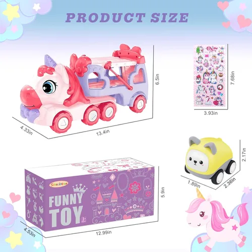 Miniatura 7 de Vehículo de camión 7 en 1 para niños pequeños de 2 a 4 años, auto de unicornio con luces y música, juguetes para niñas de 2 a 4 años, juguetes