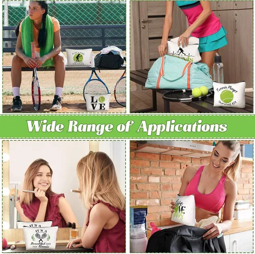 Miniatura 7 de Pinkunn 9 piezas de regalos de tenis para mujeres, bolsa de maquillaje de tenis, bolsa de accesorios de tenis, bolsa de viaje con cremallera