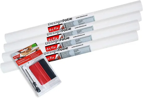 d-c-fix 346-0001-4PKA - Película autoadhesiva decorativa, color blanco mate, rollo de 17 x 78 pulgadas, paquete de 4 con aplicador