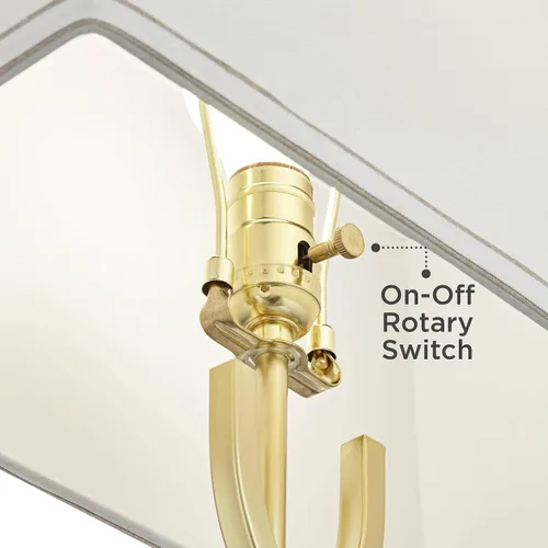 Miniatura 5 de 360 Lighting Evan - Juego de 2 lámparas de mesa modernas de 28 1/4 pulgadas de alto, marco geométrico de metal dorado, pantalla rectangular curvada