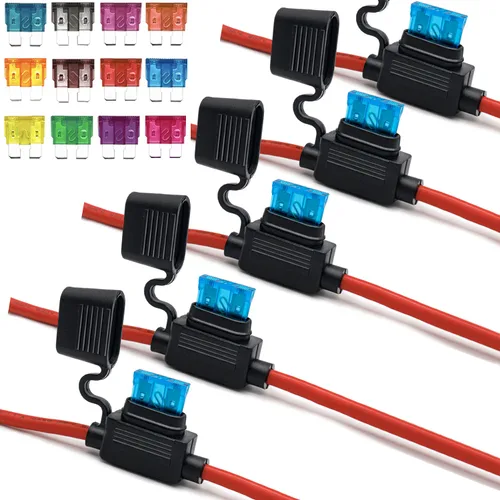Portafusibles ATC/ATO, 5 paquetes de portafusibles de hoja automotriz en línea con 24 fusibles estándar para automóvil, 1A, 2A, 3A, 4A, 5A, 7.5A,