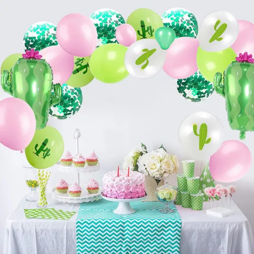 Miniatura 5 de Decoraciones de fiesta de cactus suculenta para fiesta de cumpleaños con globos de cactus, guirnalda, arco de plantas, globos de aluminio