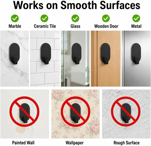 Miniatura 8 de Ganchos adhesivos de pared para colgar, paquete de 12 unidades, instalación sin taladro, ganchos extraíbles de acero inoxidable para baño, cocina