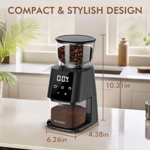 Miniatura 6 de AYCHIRO Molinillo de Café con Rebaba Eléctrico, Molinillo de Café Ajustable con 30 Configuraciones de Molienda, Molinillo de Granos de Café con Negro
