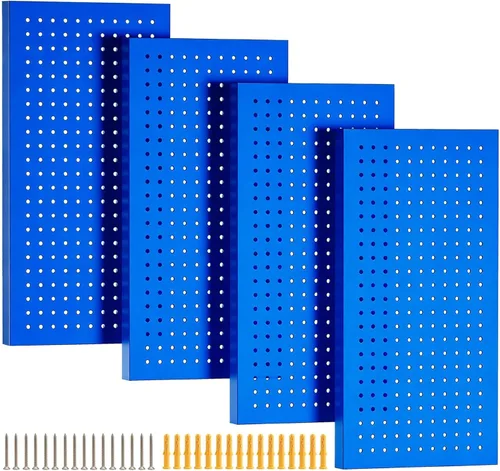Miniatura 9 de 4 paquetes de paneles de tablero de clavijas de metal de 24" x 12" en negro, tablero de clavijas de acero resistente para organizador de pared, Azul
