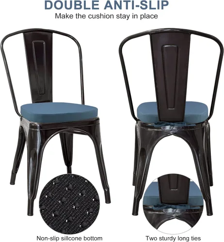 Miniatura 4 de GUEGLSA Cojines de asiento impermeables para exteriores, 14 x 14 pulgadas, almohadilla de metal antideslizante con lazos, cojín de metal