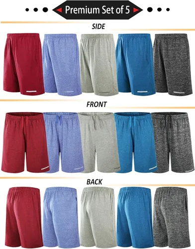 Miniatura 12 de Liberty Imports Paquete de 5 pantalones cortos de baloncesto atléticos de secado rápido para hombre, entrepierna de 9 pulgadas con bolsillos, ropa