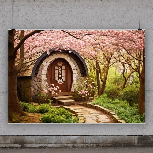 Miniatura 3 de Telón de fondo de jardín de primavera de 5 x 3 pies con flores de cerezo rosa, camino de piedra, paisaje natural, fondo de fotografía para viajes al
