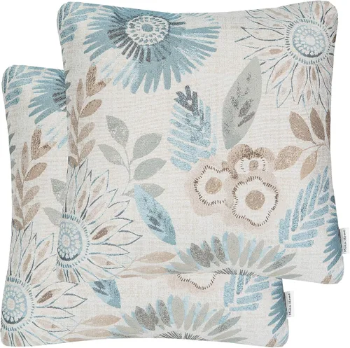 Miniatura 8 de Mika Home Paquete de 2 fundas de cojín rectangulares decorativas oblongas para silla, patrón de girasol, 12 x 20 pulgadas, color azul crema