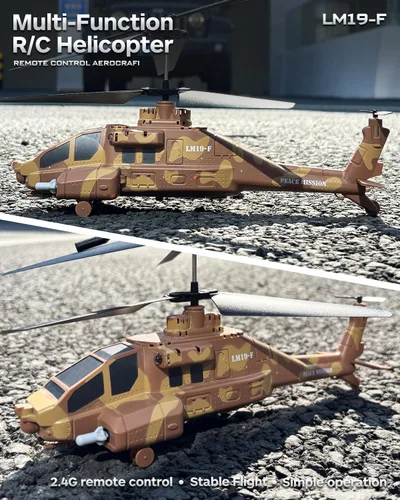 Miniatura 2 de Helicóptero RC con misiles, helicóptero militar de control remoto de 2.4 GHz para niños, helicóptero militar, luces LED, retención de altitud, Marrón
