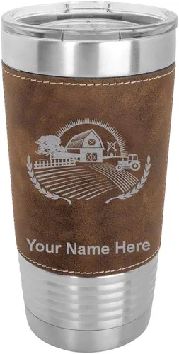Miniatura 10 de LaserGram Vaso aislado al vacío de 20 onzas, granja, grabado personalizado incluido (piel sintética, estilo béisbol)