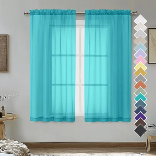 Miniatura 48 de OVZME - Cortinas traslúcidas blancas de 45 pulgadas de largo, 2 paneles, cortinas de gasa con bolsillo para barra para ventanas pequeñas, cada una
