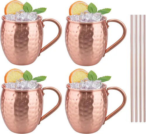 Miniatura 8 de TJ Moscow Mule - Juego de 2 tazas de cobre 100% puro de 14 onzas, tazas de cobre hechas a mano, resistentes al deslustre, regalo para bebidas frías