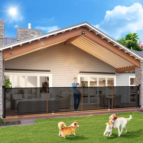 Miniatura 12 de Puertas de bebé retráctiles para escaleras, Pravoluxmax puerta retráctil extra ancha de 78" con varillas de soporte para la casa, puerta de Blanco