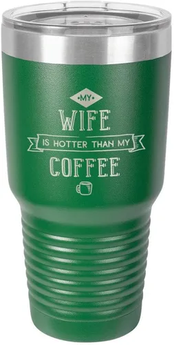 Miniatura 16 de Taza de viaje de acero inoxidable con popote y tapa superior deslizante My Wife Is Hot Than My Coffee Black de 30 onzas