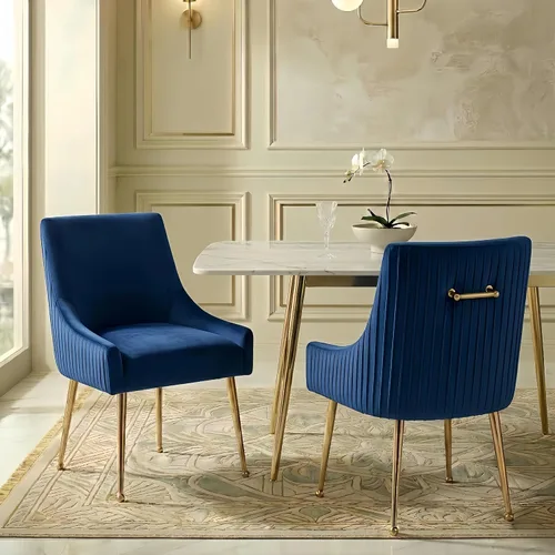 Miniatura 18 de Juego de 2 sillas de comedor, modernas sillas tapizadas para cocina, comedor con patas doradas, sillas de tela de terciopelo copetudo para sala