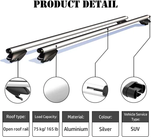 Miniatura 6 de COWVIE Barras transversales para portaequipajes de aluminio de 53 pulgadas para rieles laterales elevados, barras de carga ajustables, soporta 165