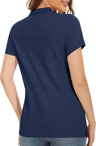 Miniatura 2 de MAGCOMSEN Camisas polo de algodón para mujer, de manga corta, con 3 botones, cuello de verano, camisas casuales de negocios