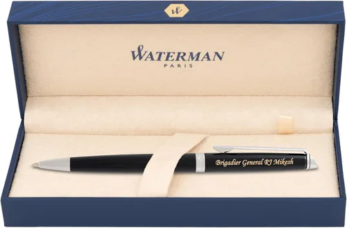 Bolígrafo Waterman Personalizado | Bolígrafo de Bola Waterman Hemisphere con Acción de Giro Grabado en Laca Negra Brillante con Ribete Cromado.
