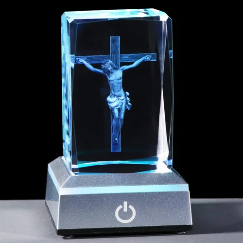 YWHL Figura de Cruz de Jesús 3D con Base de Luz Colorida, Crucifijo Grabado con Láser, Regalo Religioso para Mujeres y Amigas, Decoración de Cruz