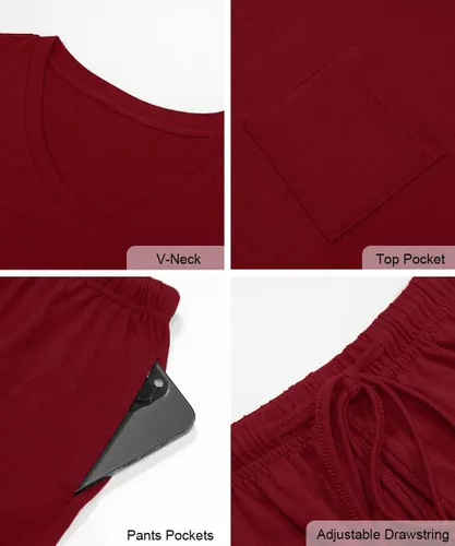 Miniatura 5 de Conjunto de pijama de manga corta para mujer con bolsillos, cuello en V, 2 piezas, tallas S-3XL
