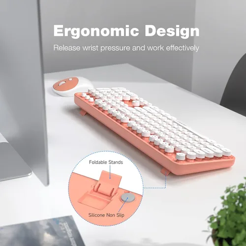 Miniatura 32 de KNOWSQT Combo de teclado y ratón inalámbrico, teclados lindos de tamaño completo estilo máquina de escribir 2.4G azul colorido - receptor USB Plug