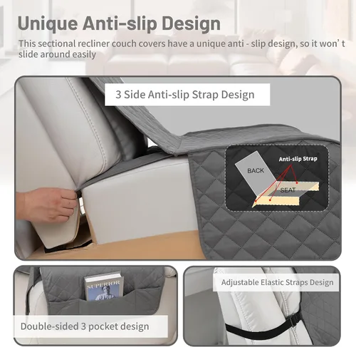 Miniatura 5 de Fundas impermeables para sofá seccional reclinable en forma de L, cubierta para sofá seccional reclinable, 7 piezas, antideslizantes, lavables