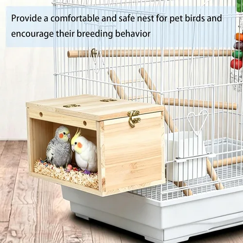 Miniatura 2 de Tfwadmx Caja nido de periquitos, caja transparente para cría de nido de pájaros, caja nido de loro de madera con jaula de perca para pájaros, casa