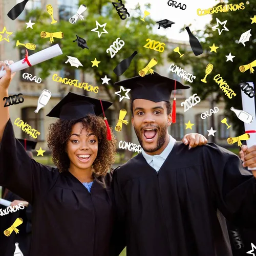 Miniatura 5 de MARFOREVER Confeti de graduación verde, negro y dorado, confeti de graduación de clase de 2026, centro de mesa para eventos temáticos de 2026