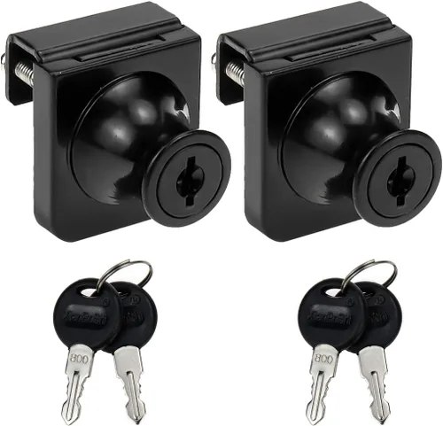 Cerradura de vidrio sin taladro, 2 juegos de 2 juegos de color negro, para vidrio de 0.2 a 0.3 pulgadas, llave igual, montaje puerta a tabla,