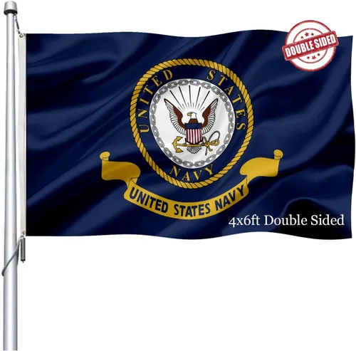 Miniatura 7 de Bandera con Emblema de la Marina de EE.UU. Bordada 3x5 pies para Exteriores de Doble Cara Banderas Militares Navales de los Estados Unidos Bandera