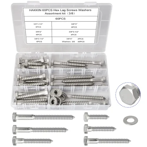 Miniatura 8 de Hakkin - Tornillos hexagonales de 1/2 pulgada de 2 pulgadas, 2-1/2 pulgadas, 3 pulgadas, 4 pulgadas, 5 pulgadas, kit surtido de 28 tornillos