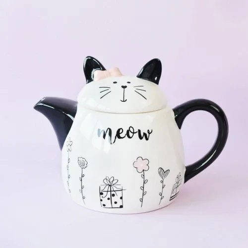 Miniatura 2 de Gaolinci Tetera de cerámica de gato lindo, olla de agua de 18 onzas, tetera de flores