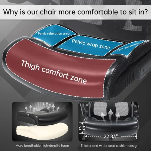 Miniatura 7 de Silla de oficina grande y alta de 500 libras, silla de escritorio ergonómica resistente con soporte lumbar ajustable, silla ejecutiva de computadora