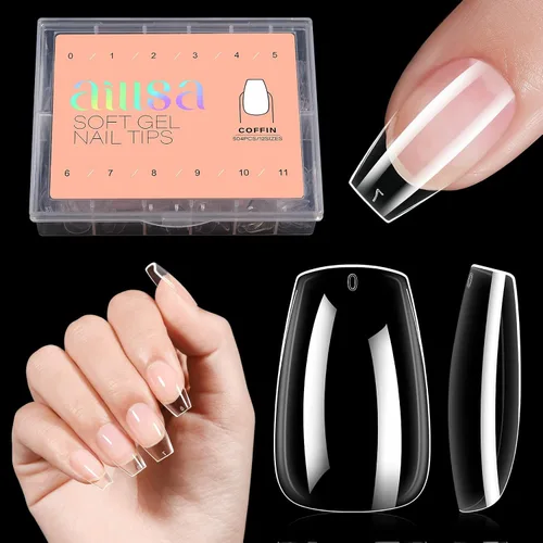 Miniatura 18 de AILLSA Puntas de uñas medianas de almendra, uñas de gel suave transparente, puntas de uñas preformadas de cobertura completa, puntas de uñas