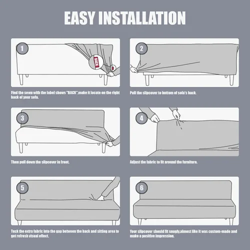 Miniatura 6 de molasofa - Funda elástica para futón de aspecto de cuero, cubierta para sofá sin brazos, protector de muebles con parte inferior elástica, funda